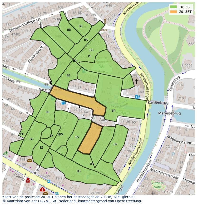 Afbeelding van het postcodegebied 2013 BT op de kaart.