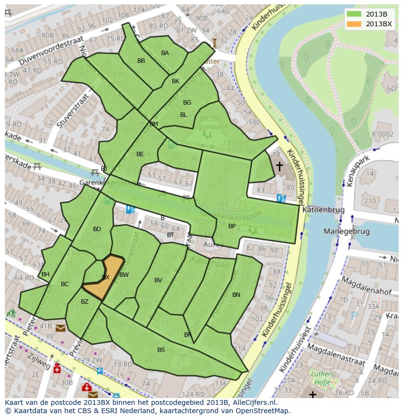 Afbeelding van het postcodegebied 2013 BX op de kaart.