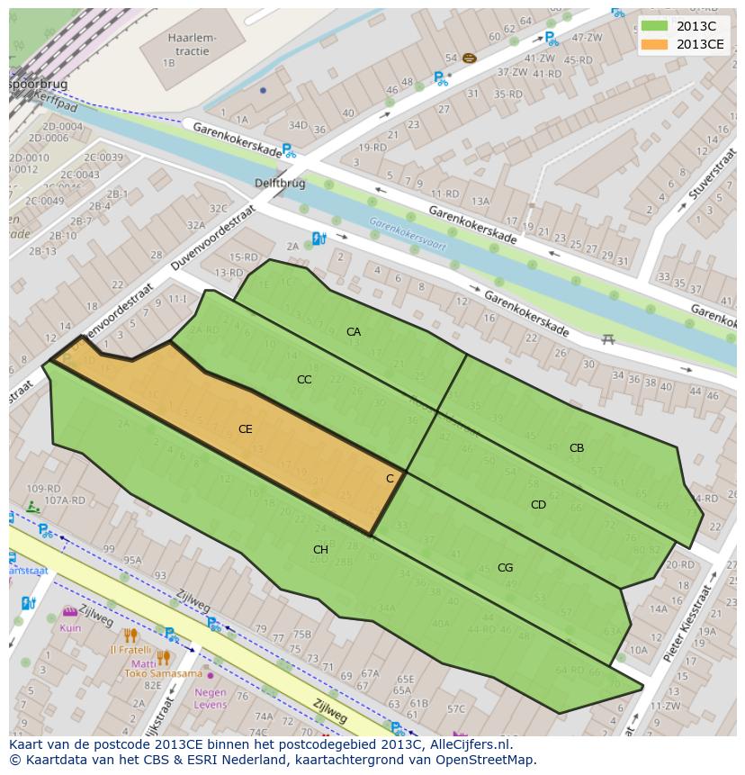 Afbeelding van het postcodegebied 2013 CE op de kaart.