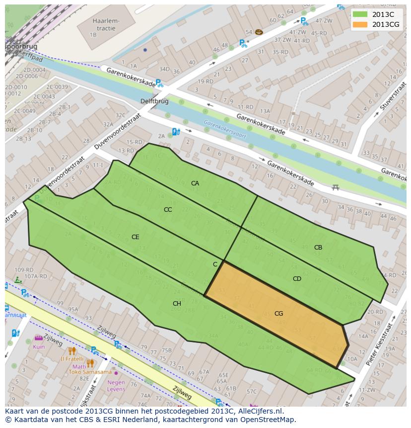 Afbeelding van het postcodegebied 2013 CG op de kaart.