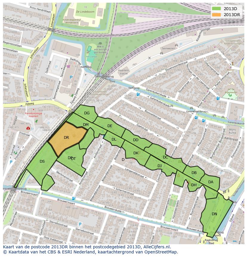 Afbeelding van het postcodegebied 2013 DR op de kaart.