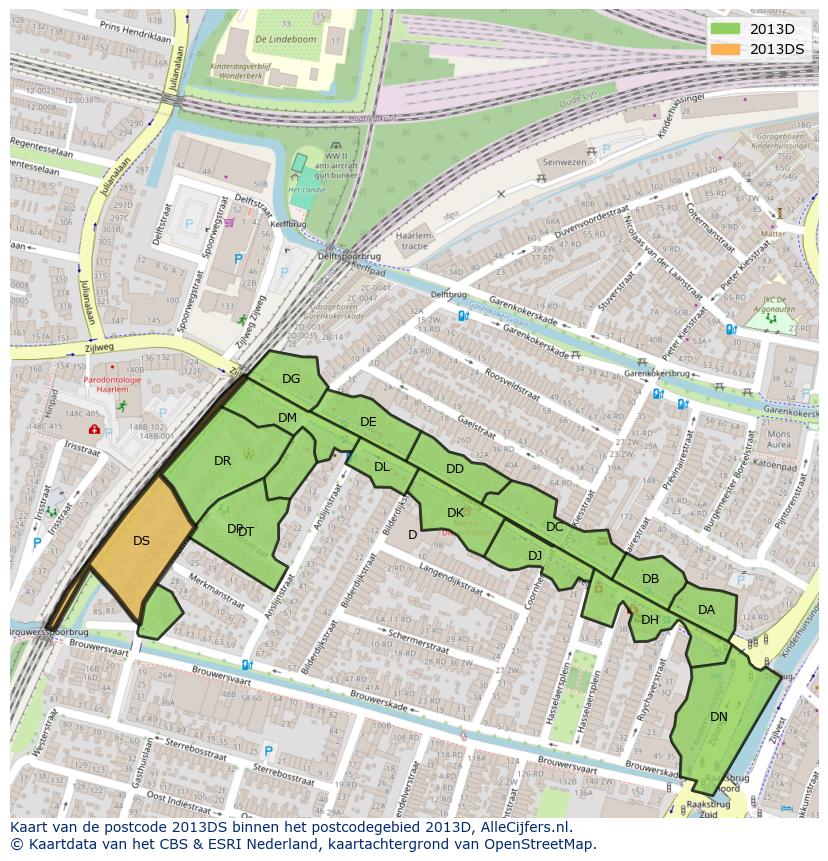 Afbeelding van het postcodegebied 2013 DS op de kaart.