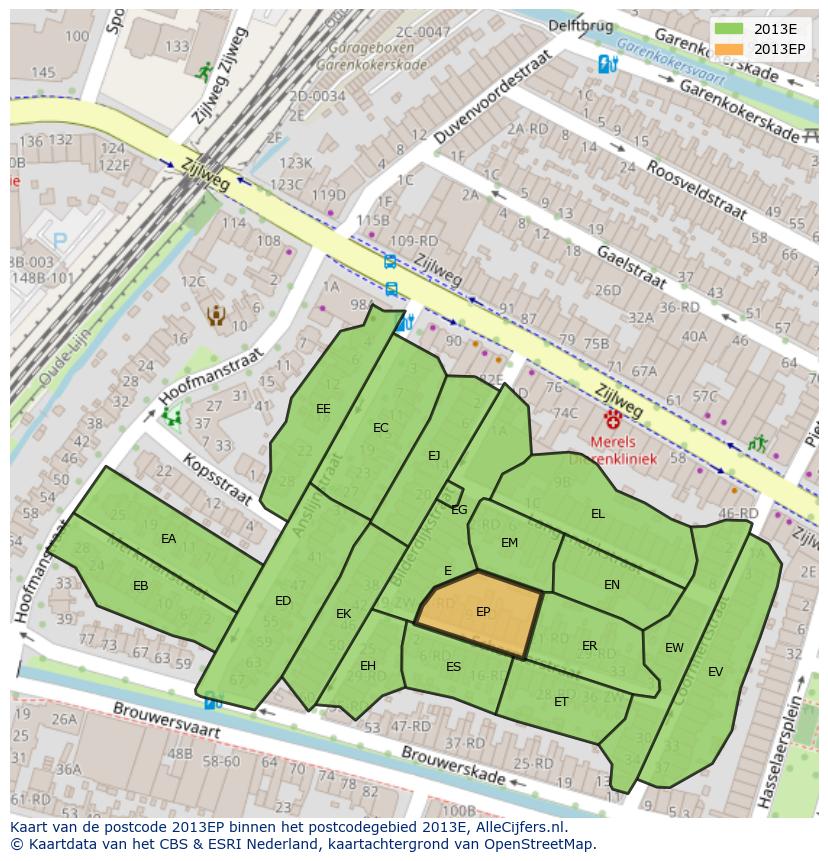 Afbeelding van het postcodegebied 2013 EP op de kaart.