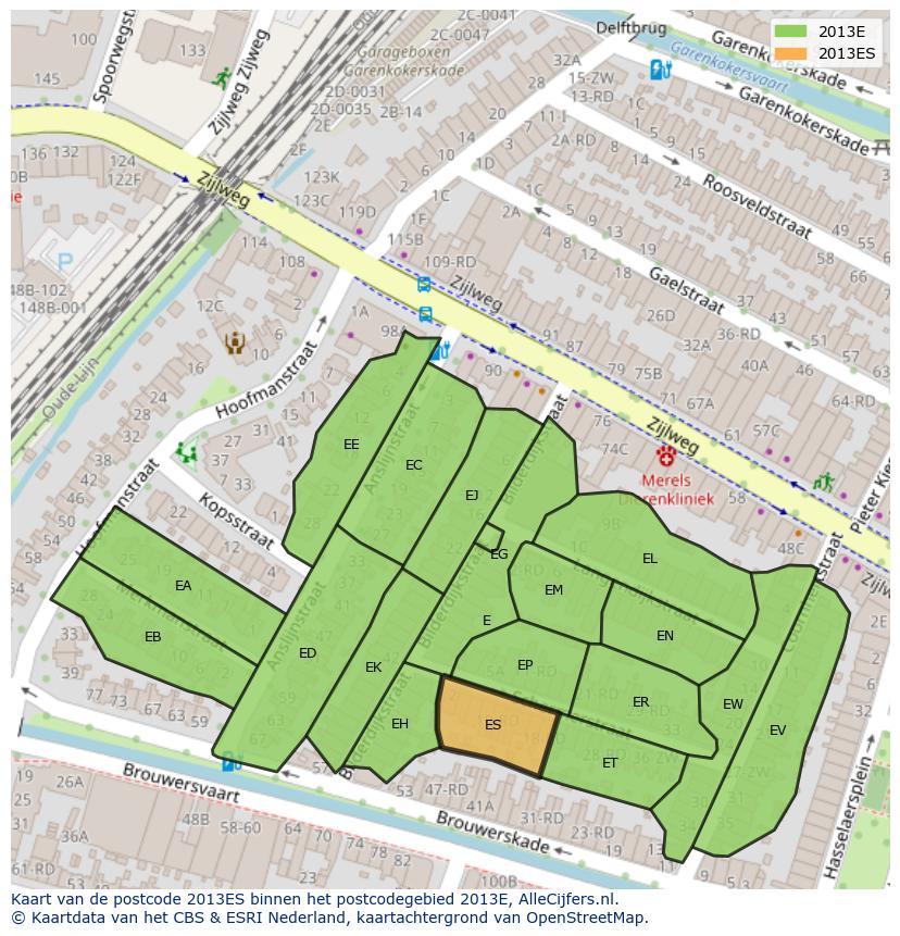 Afbeelding van het postcodegebied 2013 ES op de kaart.
