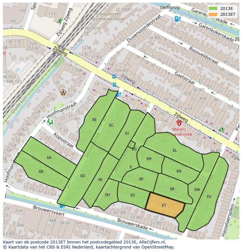 Afbeelding van het postcodegebied 2013 ET op de kaart.