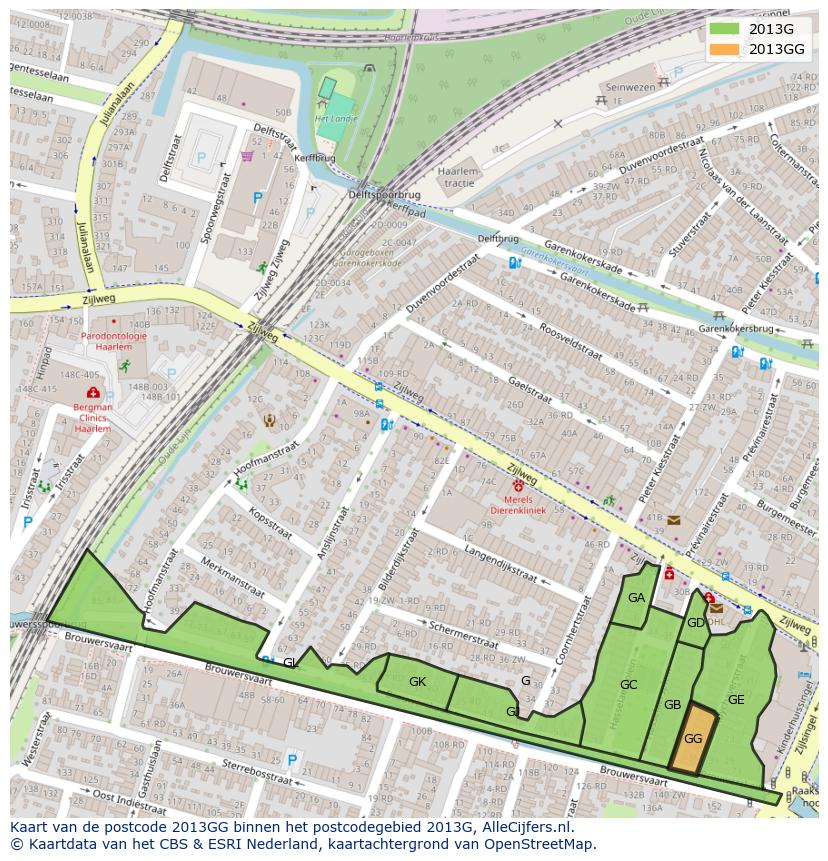 Afbeelding van het postcodegebied 2013 GG op de kaart.