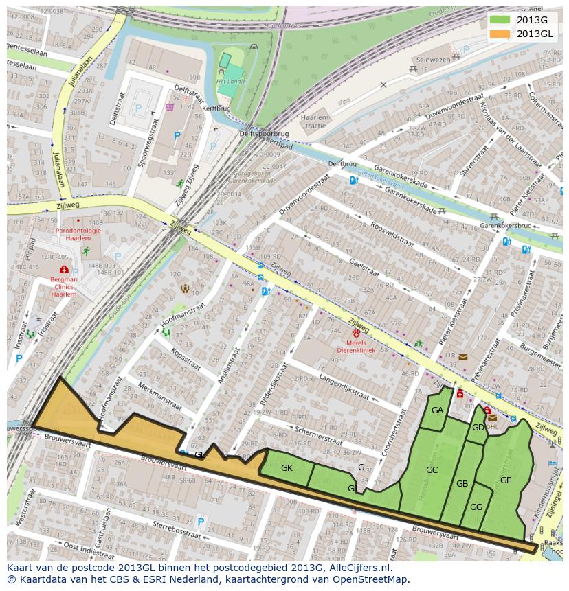 Afbeelding van het postcodegebied 2013 GL op de kaart.
