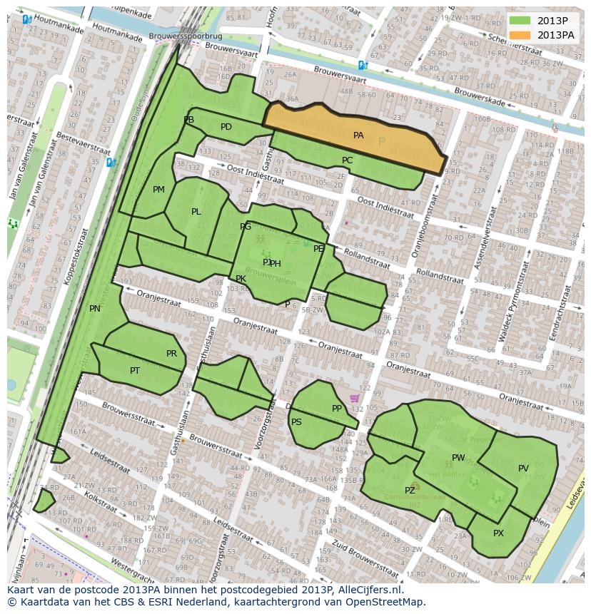 Afbeelding van het postcodegebied 2013 PA op de kaart.