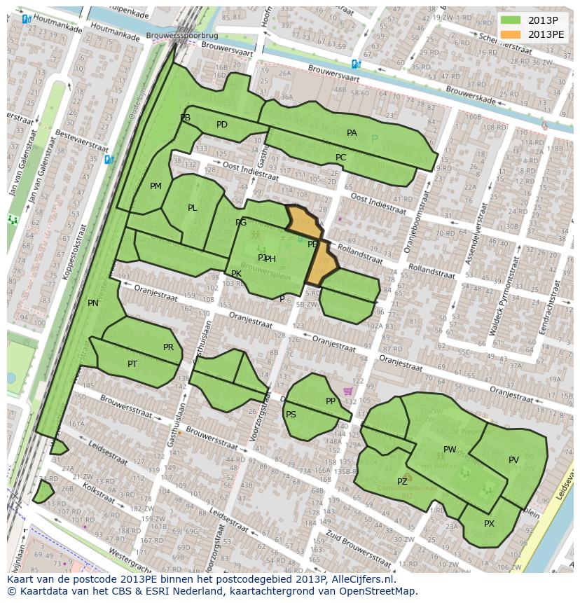 Afbeelding van het postcodegebied 2013 PE op de kaart.