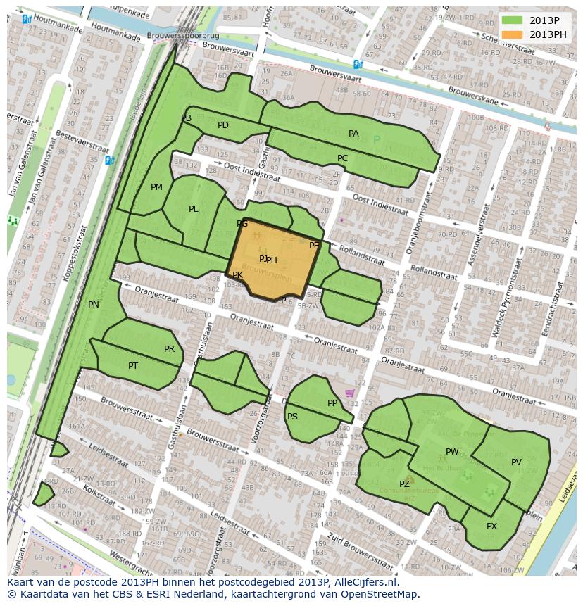 Afbeelding van het postcodegebied 2013 PH op de kaart.