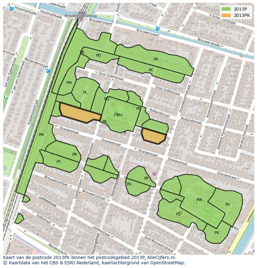 Afbeelding van het postcodegebied 2013 PK op de kaart.