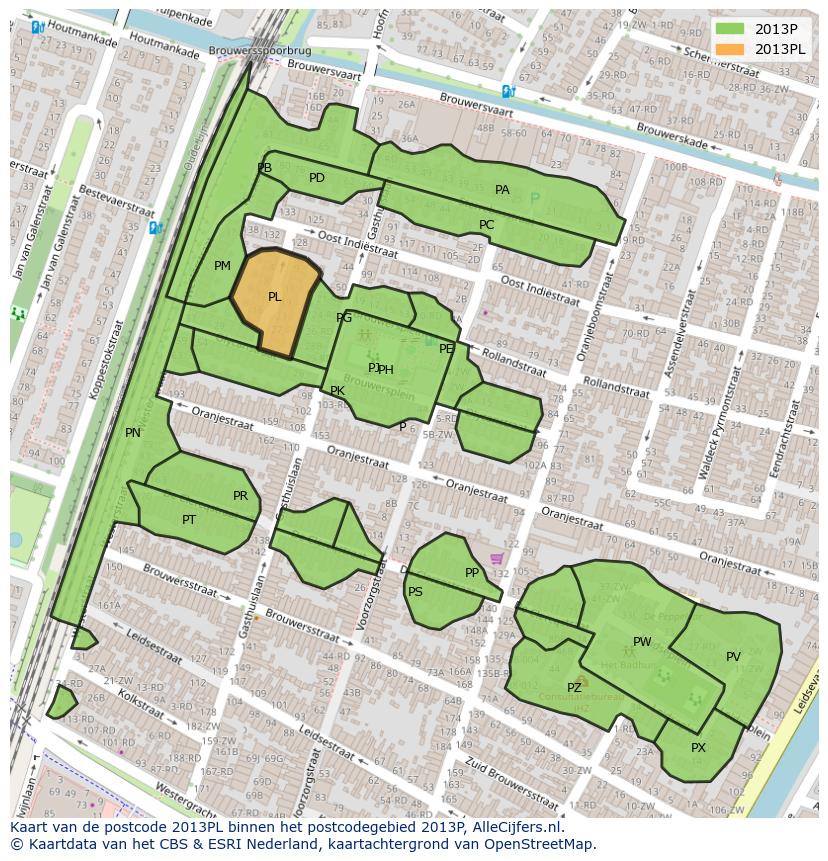 Afbeelding van het postcodegebied 2013 PL op de kaart.