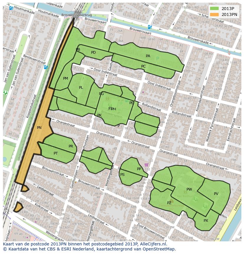Afbeelding van het postcodegebied 2013 PN op de kaart.