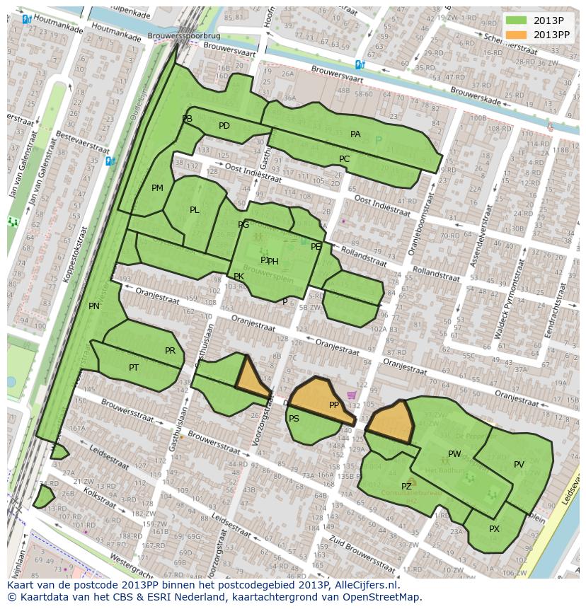 Afbeelding van het postcodegebied 2013 PP op de kaart.