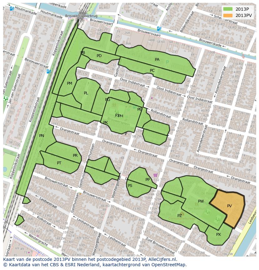 Afbeelding van het postcodegebied 2013 PV op de kaart.