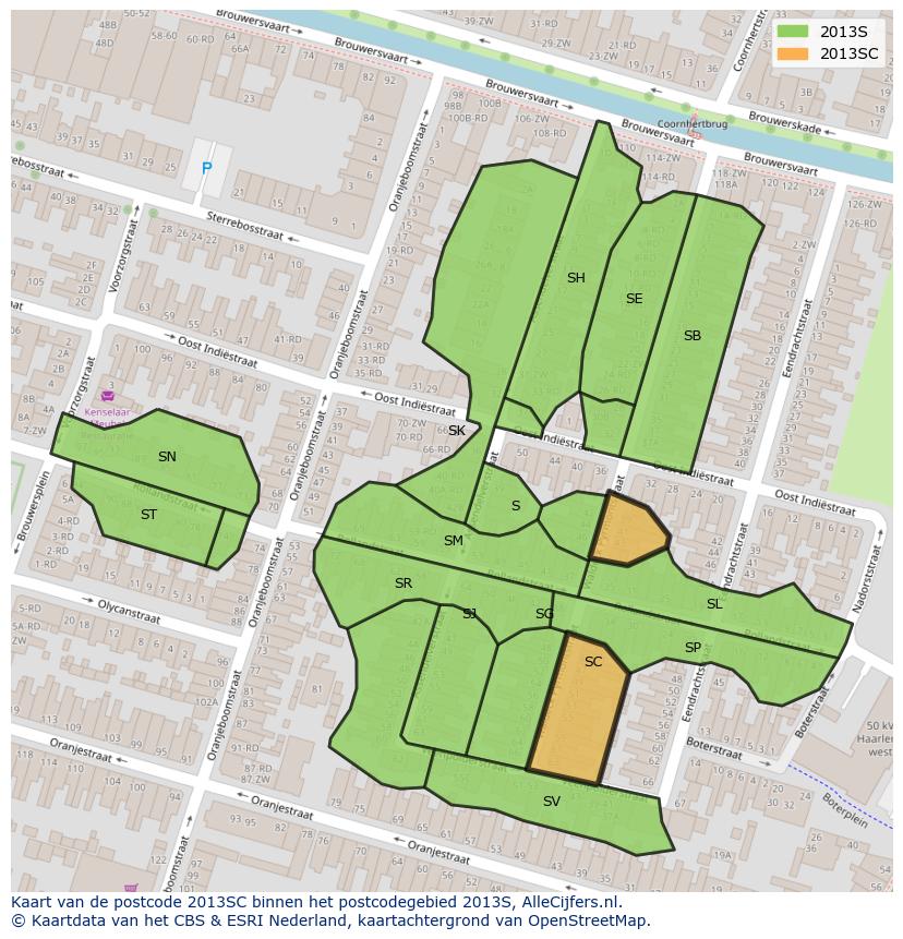 Afbeelding van het postcodegebied 2013 SC op de kaart.