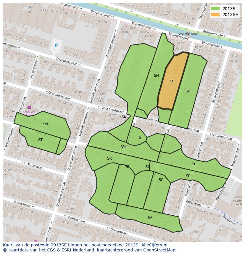 Afbeelding van het postcodegebied 2013 SE op de kaart.