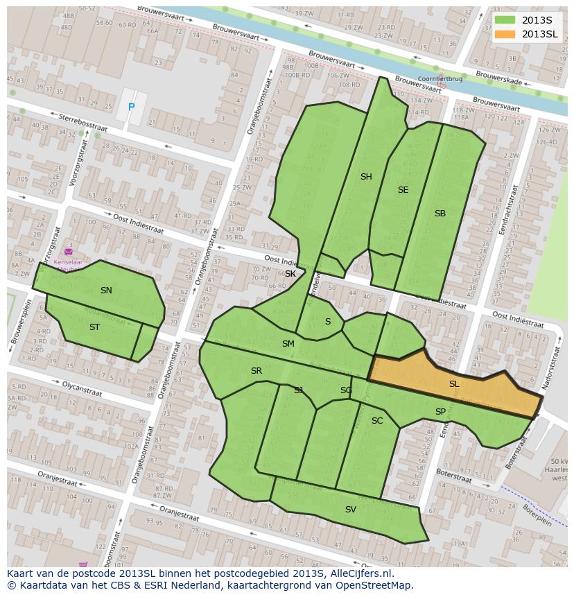 Afbeelding van het postcodegebied 2013 SL op de kaart.