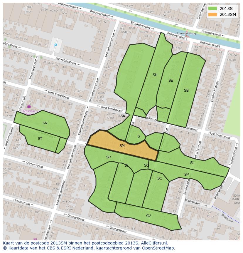 Afbeelding van het postcodegebied 2013 SM op de kaart.