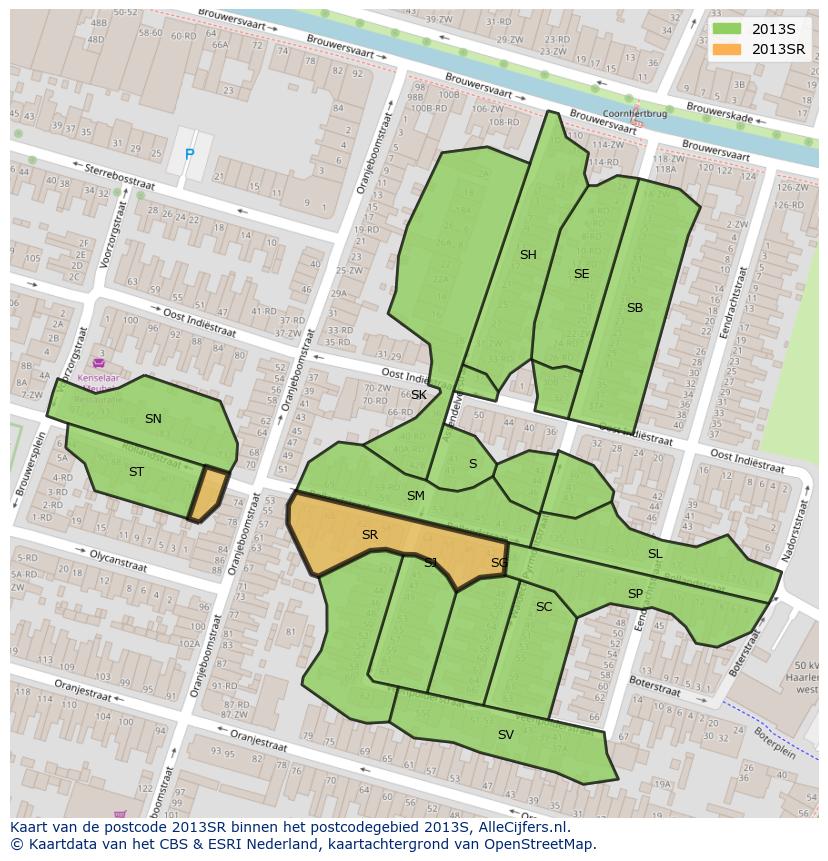 Afbeelding van het postcodegebied 2013 SR op de kaart.