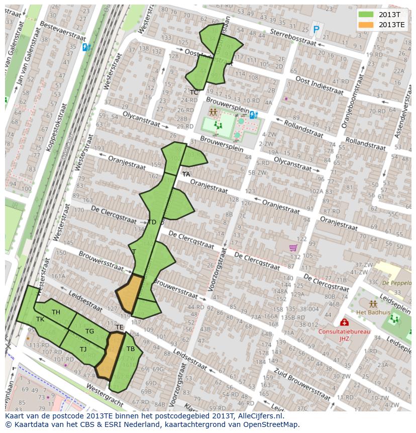Afbeelding van het postcodegebied 2013 TE op de kaart.