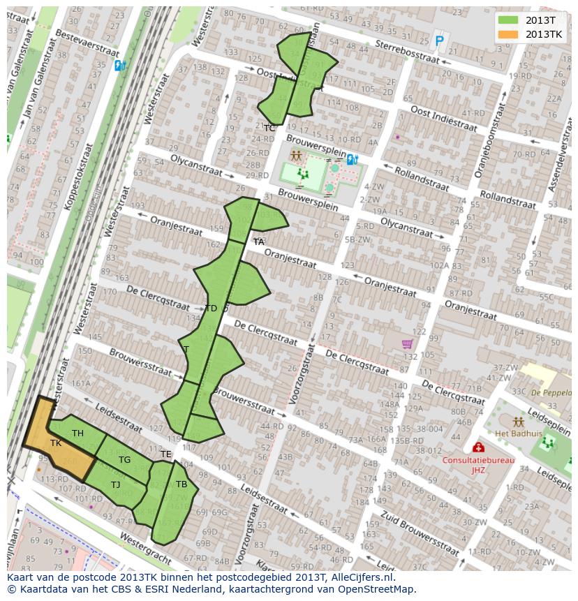 Afbeelding van het postcodegebied 2013 TK op de kaart.