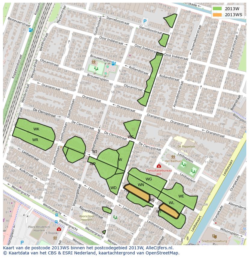 Afbeelding van het postcodegebied 2013 WS op de kaart.
