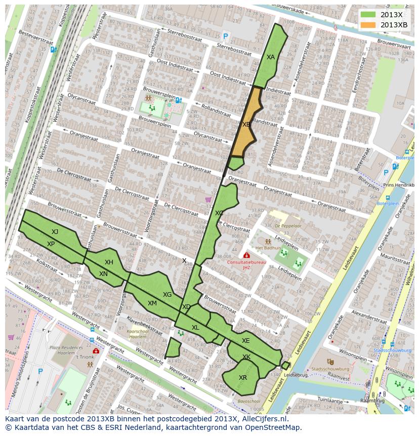 Afbeelding van het postcodegebied 2013 XB op de kaart.