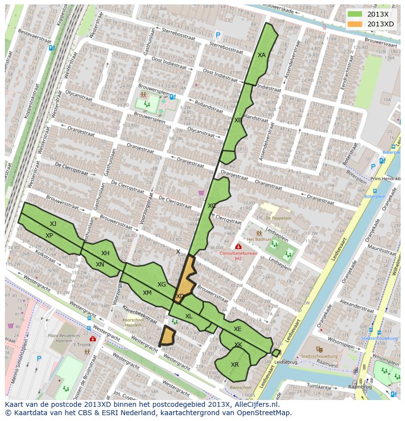 Afbeelding van het postcodegebied 2013 XD op de kaart.