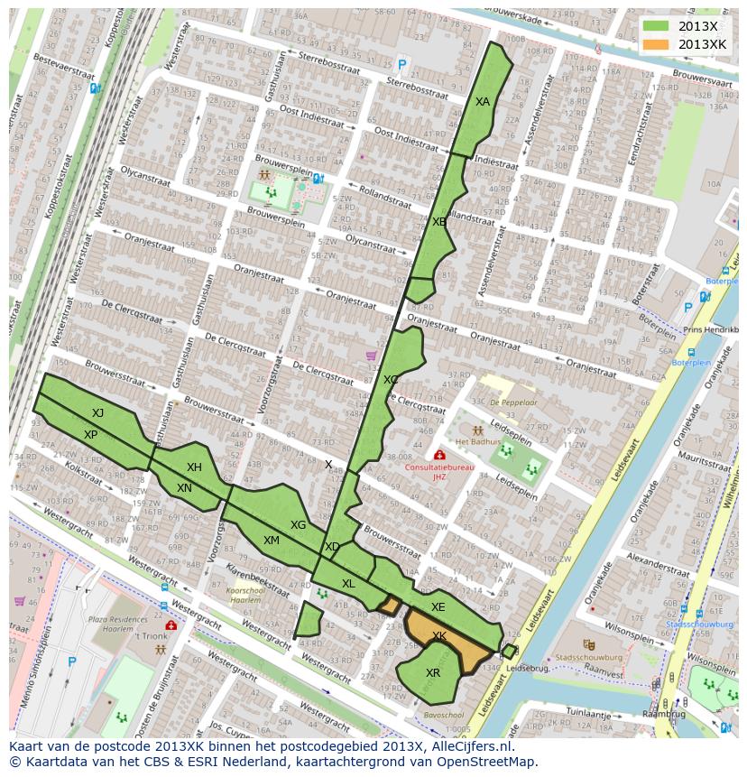 Afbeelding van het postcodegebied 2013 XK op de kaart.