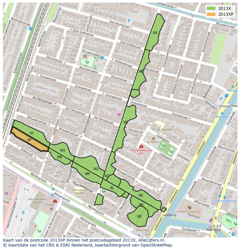 Afbeelding van het postcodegebied 2013 XP op de kaart.