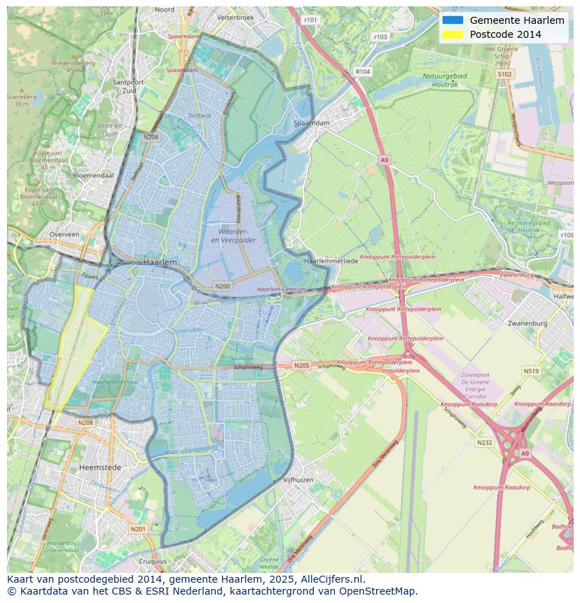 Afbeelding van het postcodegebied 2014 op de kaart.