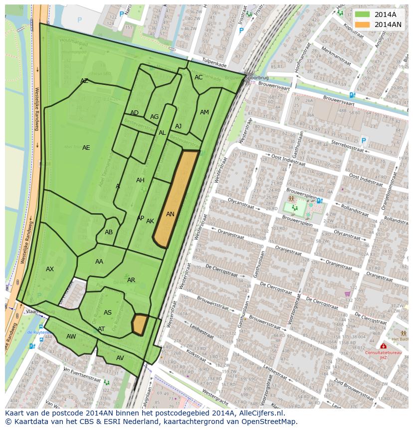 Afbeelding van het postcodegebied 2014 AN op de kaart.