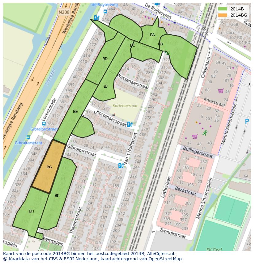Afbeelding van het postcodegebied 2014 BG op de kaart.