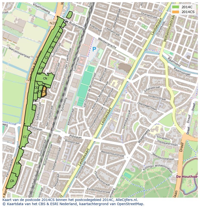 Afbeelding van het postcodegebied 2014 CS op de kaart.