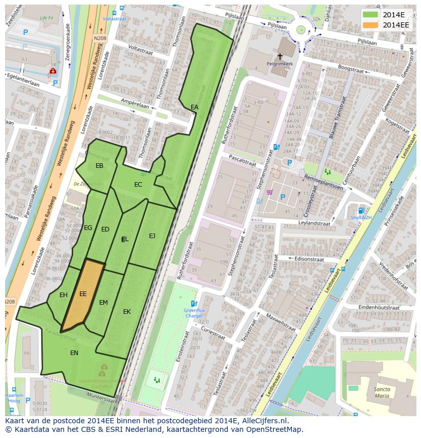 Afbeelding van het postcodegebied 2014 EE op de kaart.