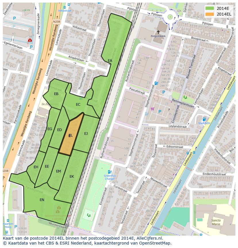 Afbeelding van het postcodegebied 2014 EL op de kaart.