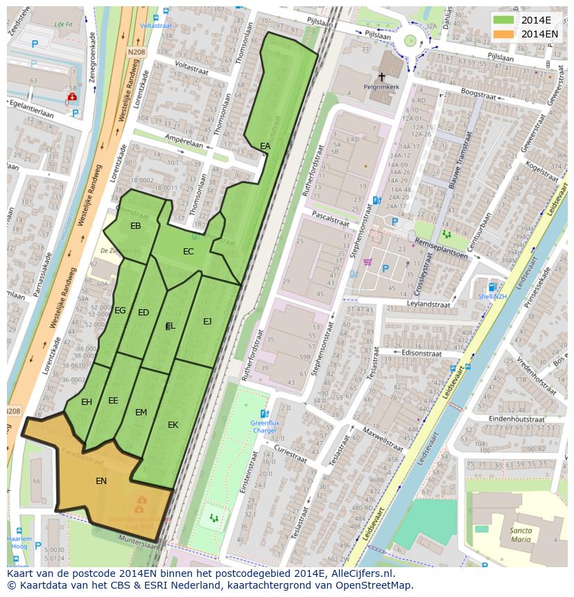 Afbeelding van het postcodegebied 2014 EN op de kaart.