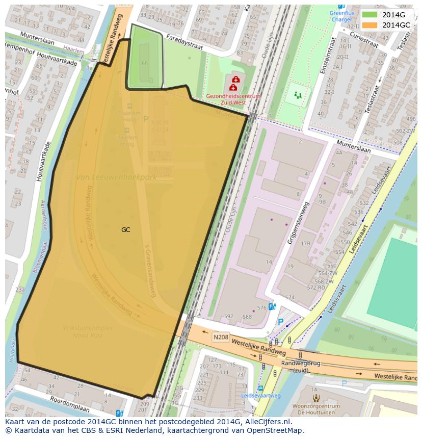 Afbeelding van het postcodegebied 2014 GC op de kaart.
