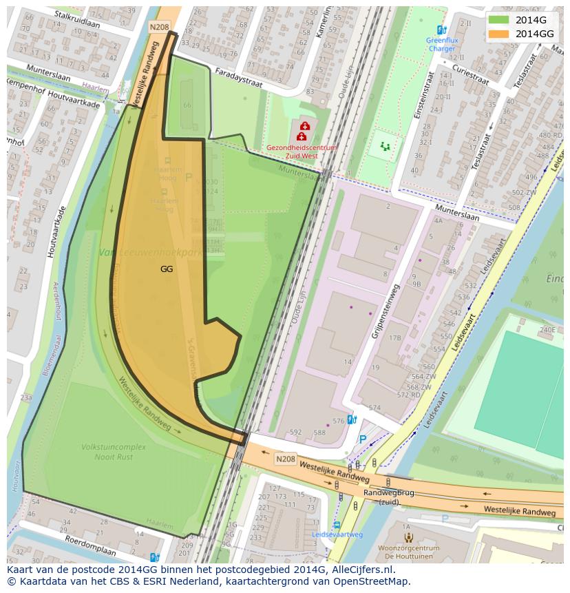 Afbeelding van het postcodegebied 2014 GG op de kaart.