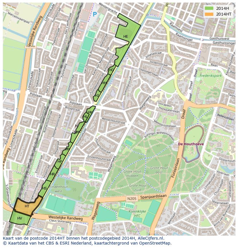 Afbeelding van het postcodegebied 2014 HT op de kaart.