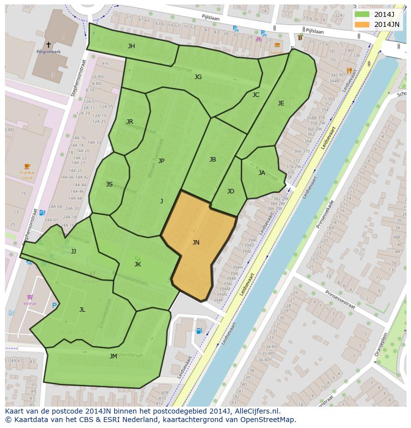 Afbeelding van het postcodegebied 2014 JN op de kaart.