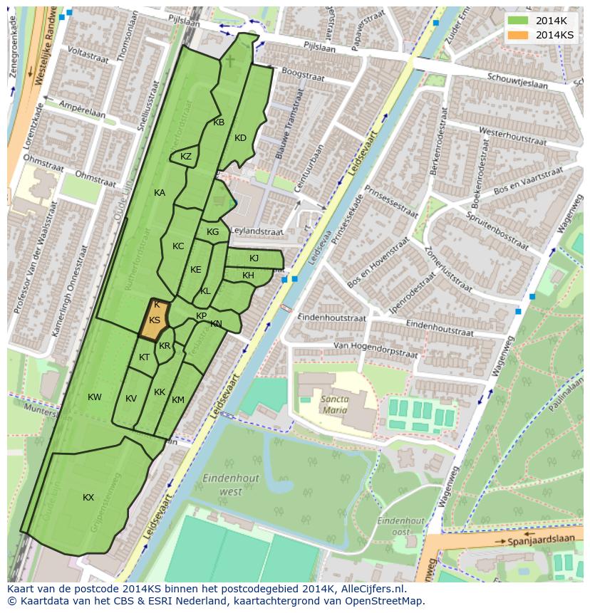 Afbeelding van het postcodegebied 2014 KS op de kaart.
