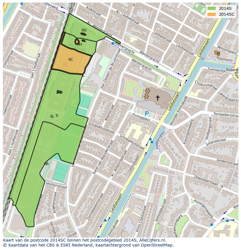 Afbeelding van het postcodegebied 2014 SC op de kaart.
