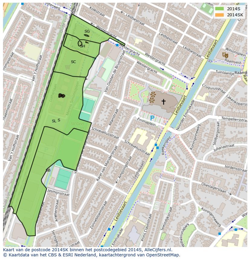 Afbeelding van het postcodegebied 2014 SK op de kaart.