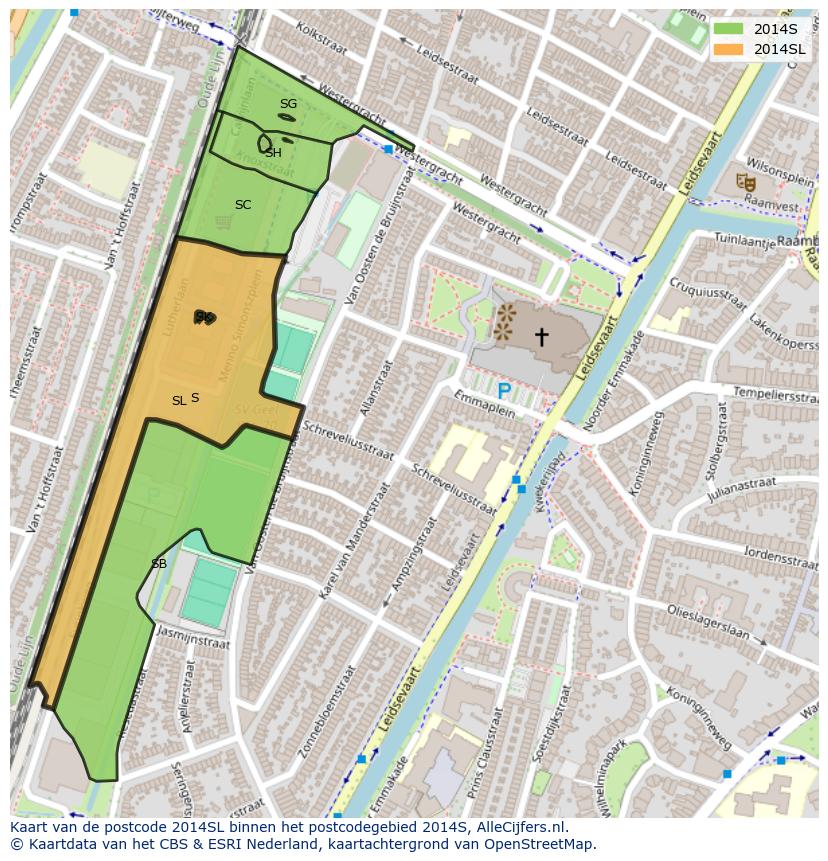 Afbeelding van het postcodegebied 2014 SL op de kaart.