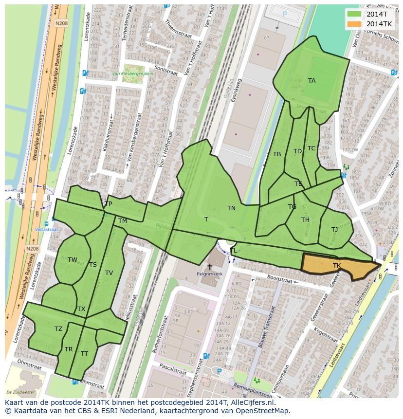 Afbeelding van het postcodegebied 2014 TK op de kaart.