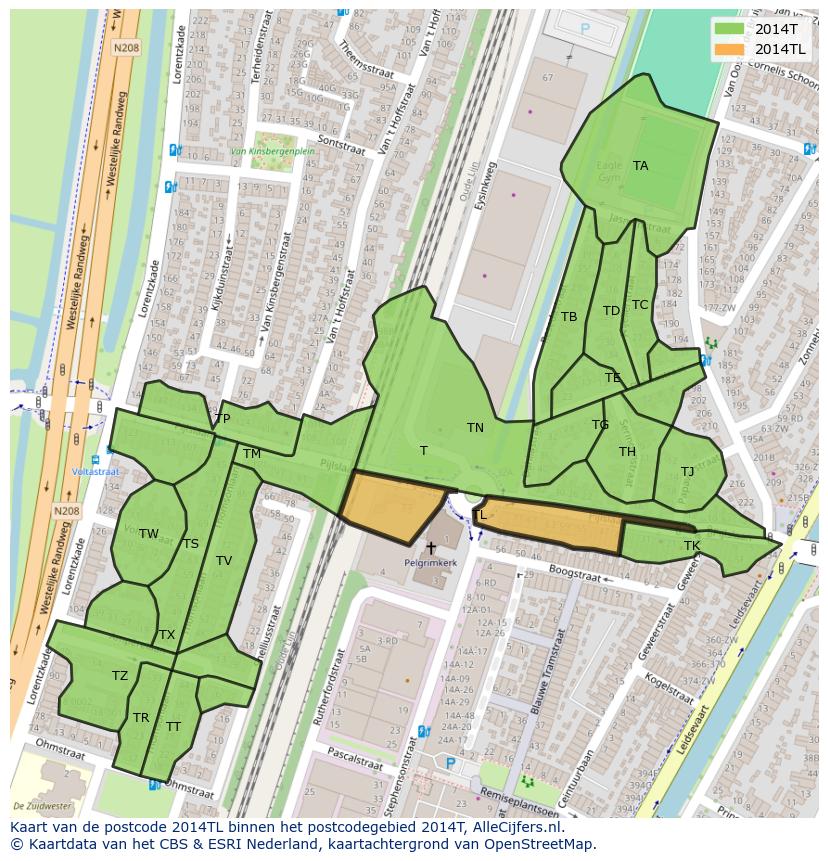 Afbeelding van het postcodegebied 2014 TL op de kaart.