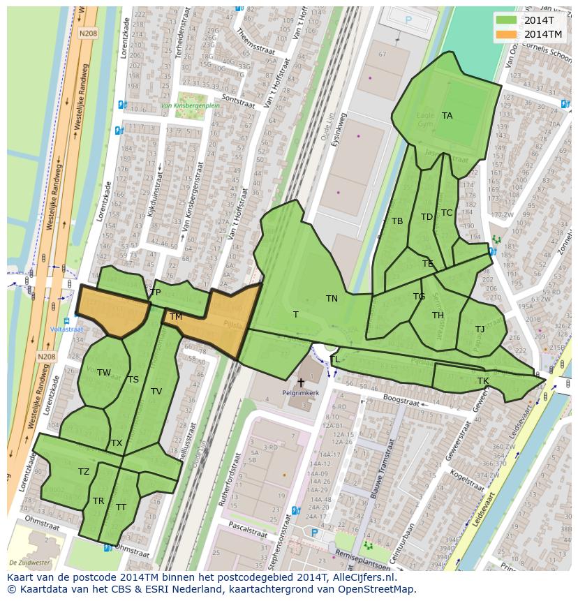 Afbeelding van het postcodegebied 2014 TM op de kaart.