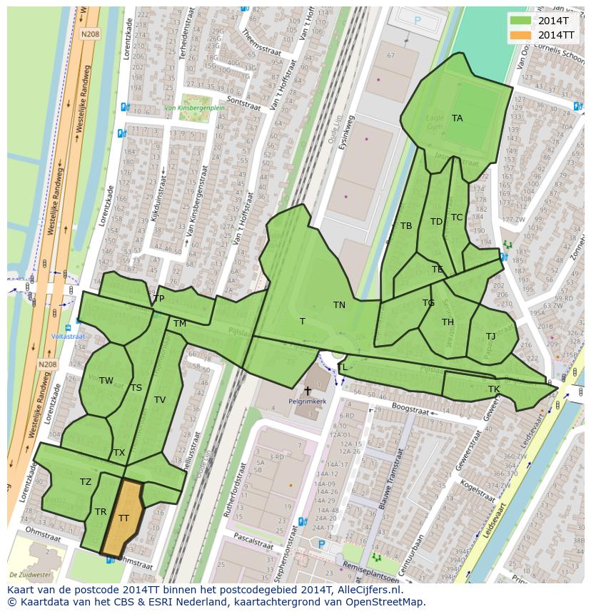 Afbeelding van het postcodegebied 2014 TT op de kaart.